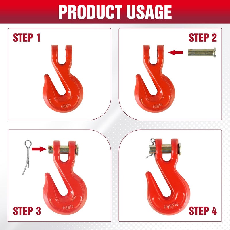 Digank 3/8" Clevis Grab Hooks (4 Pack) Heavy Duty Chain Hook for 3/8 Inch Grade 70 Chain Forged Alloy Steel- for Trailer Truck Transport - Yellow Chromate Finish - 7,500 lbs - Image 4